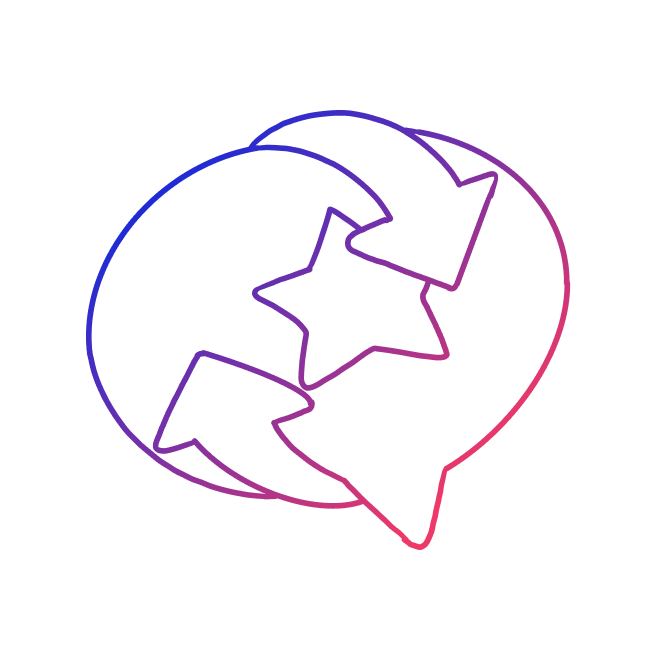 Icon of a speech bubble with a star in the center and two arrows around going into opposite direction.